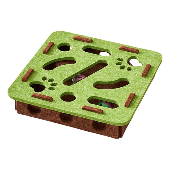 Interactive Cat Tease Box Educational Toy with Squeaker & Track Ball, Indoor Puzzle Toy for Cats Scratching & Physical Exercise (Green)