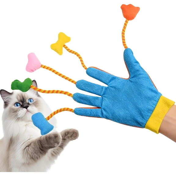 Interactive Cat Teaser Glove Toy | Plush Glove with Built-in Bell | For Kitten Play, Exercise, Bonding & Grooming(LR 1 PCS)