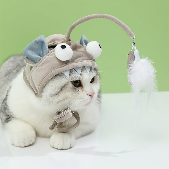 Interactive Cat Teaser Toy Head Mounted Feather Stick for Playful Pet Entertainment