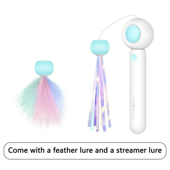 Extendable Cat Teaser Wand, Interactive Cat Teaser Toy with Feather and Streamer