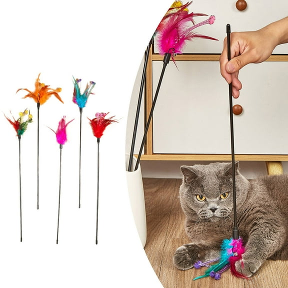Interactive Cat Teaser Wand - Cat Toy Wand with Loud Sounds and 20" Stick - Features Non- Handle and Colorful Feathers for