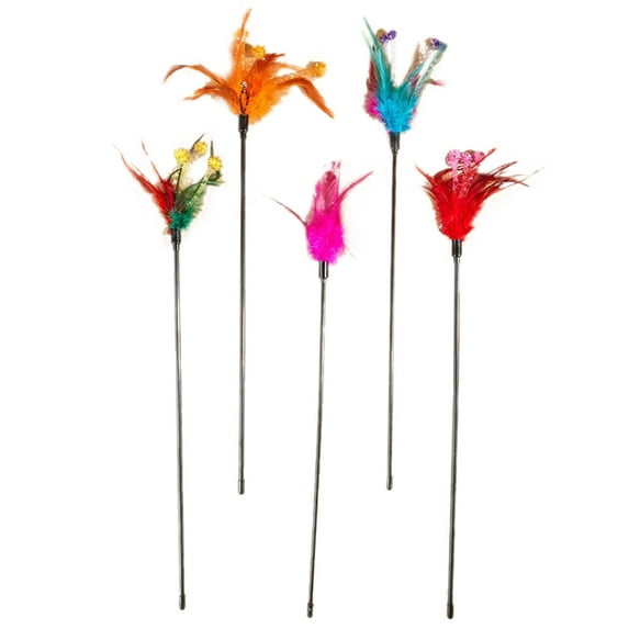 Interactive Cat Teaser Wand Toy with Feathers and Loud Crinkle Sound Play for Indoor Cats Durable Non Handle Design Safe Exercise Stick