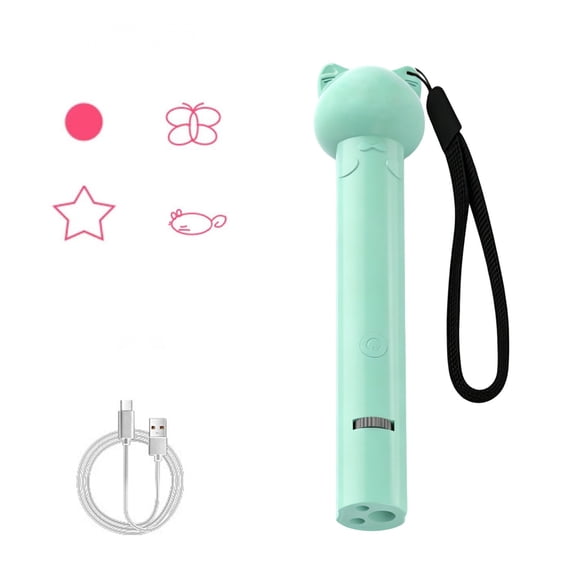 Interactive Cat Teaser Wand with Laser Pointer for Play High Energy Cat Entertainment Gadget for Indoor Stimulating Exercise and Pounce Training Green