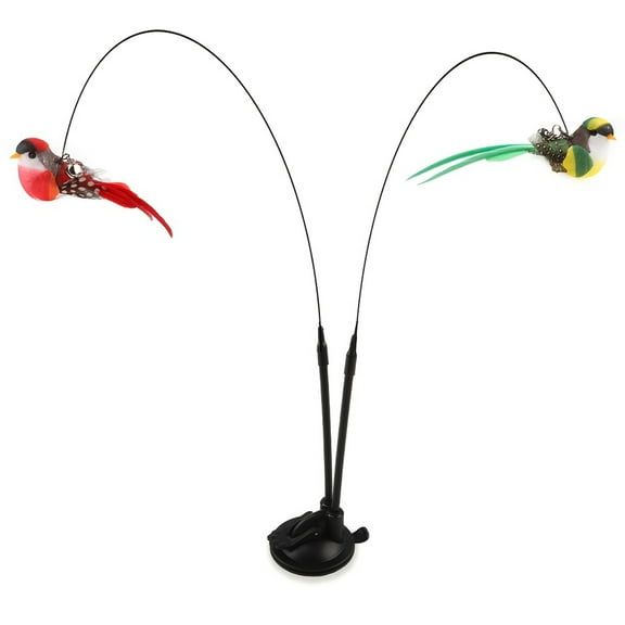Interactive Cat Teaser Wand Set With Realistic Birds, Handfree Long Pole & Double Rod, 2 Bird - Shaped Feather Toys For Cats, Powerful Suction Cup Base, Flexible Metal Wires,