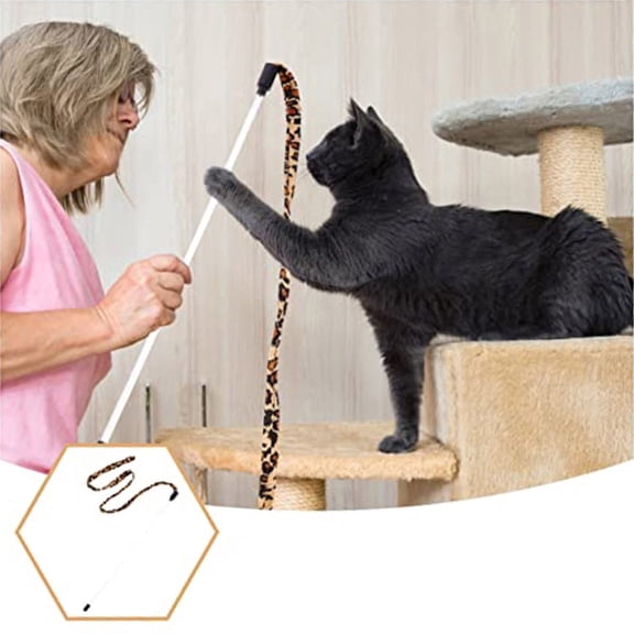 Interactive Cat Teaser Wand Toy for Exercise and Play with Leopard Print Tail to Reduce Boredom and Encourage Natural Instincts