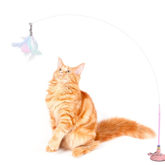 Interactive Cat Teaser Wand Toy for Indoor Kitties Feather Exercise Play with Suction Cup Durable Pet Training Stick
