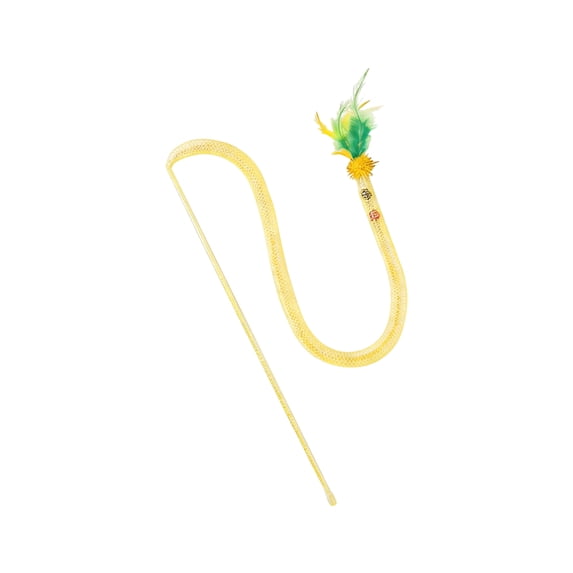 Interactive Cat Teaser Wand with Bell and Feather, Long Pole Plastic Toy for Indoor Cats Exercise and Fun, Yellow