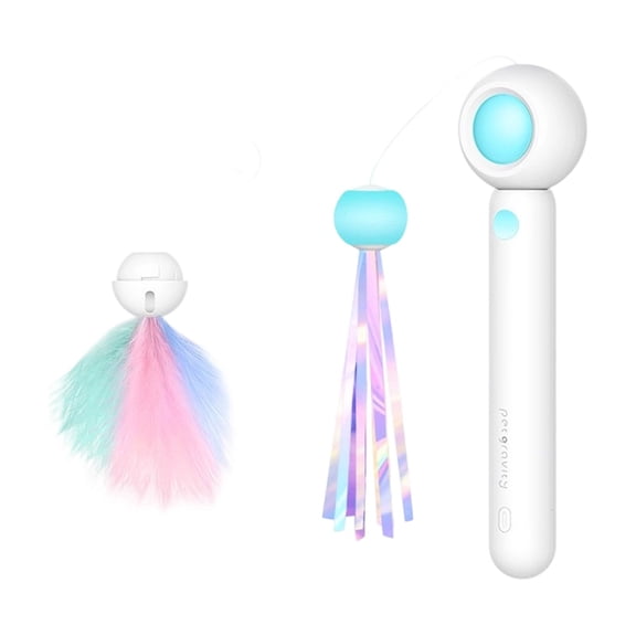 Interactive Cat Teaser Wand with Infrared Laser, Gravity Sensing Retractable Long Pole Toy for Indoor Cats Play, Light Blue