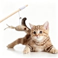 thumbnail image 1 of Interactive Cat Teaser Wand with Wooden Handle, Retractable Elastic Rope, Linen Fish Feather & Bell, Durable Safe Cat Toy for Kittens & Cats, 1 of 7