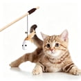 thumbnail image 1 of Interactive Cat Teaser Wand with Wooden Handle, Retractable Elastic Rope, Linen Fish Feather & Bell, Durable Safe Cat Toy for Kittens & Cats, 1 of 7
