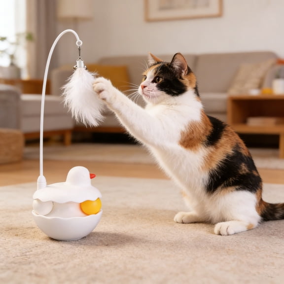 Interactive Cat Teaser With And Wobbly Base For Playful And Adult Cats Inverted Cat Toy - Feather Cat Stimulation Stick