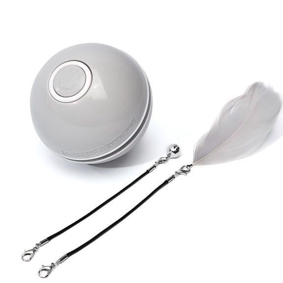 New Electric Cat Toy Ball with Automatic Glowing Bell, LED Feathers, USB Recharg, Interactive Rolling Cats Toy Balls 360° Smart Automatic Rolling Pet Ball, Fast Moving Toy for Dog (Grey)