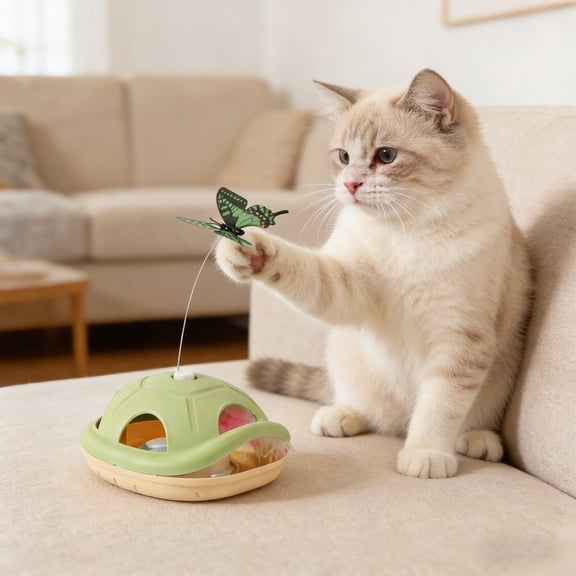 Interactive Cat Toy,Automatic Teaser Self Play Toy with Feather Rotating Fluttering Butterfly for Indoor Cats Kitten Exercise (Green)