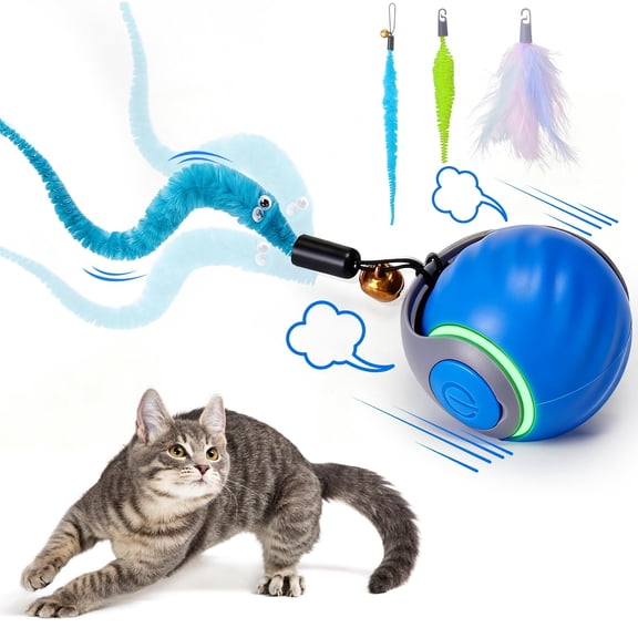 Interactive Cat Toy Ball - Automatic Interactive Cat Toys for Indoor Cats with 3 Tails, 2 Speeds Rechargeable Cat Enrichment Toys for Small/Medium/Large Cats to Keep Them Busy(Blue)