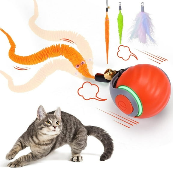 Interactive Cat Toy Ball - Automatic Interactive Cat Toys for Indoor Cats with 3 Tails, 2 Speeds Rechargeable Cat Enrichment Toys for Small/Medium/Large Cats to Keep Them Busy
