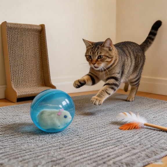 Interactive Cat Toy Ball, Automatic Rolling Ball for Cats, Moving Hamster Ball Cat Toy, Smart Obstacle Avoidance Interactive Pet Toy, Quiet Motion Toy for Cats Small Dogs Indoor Play