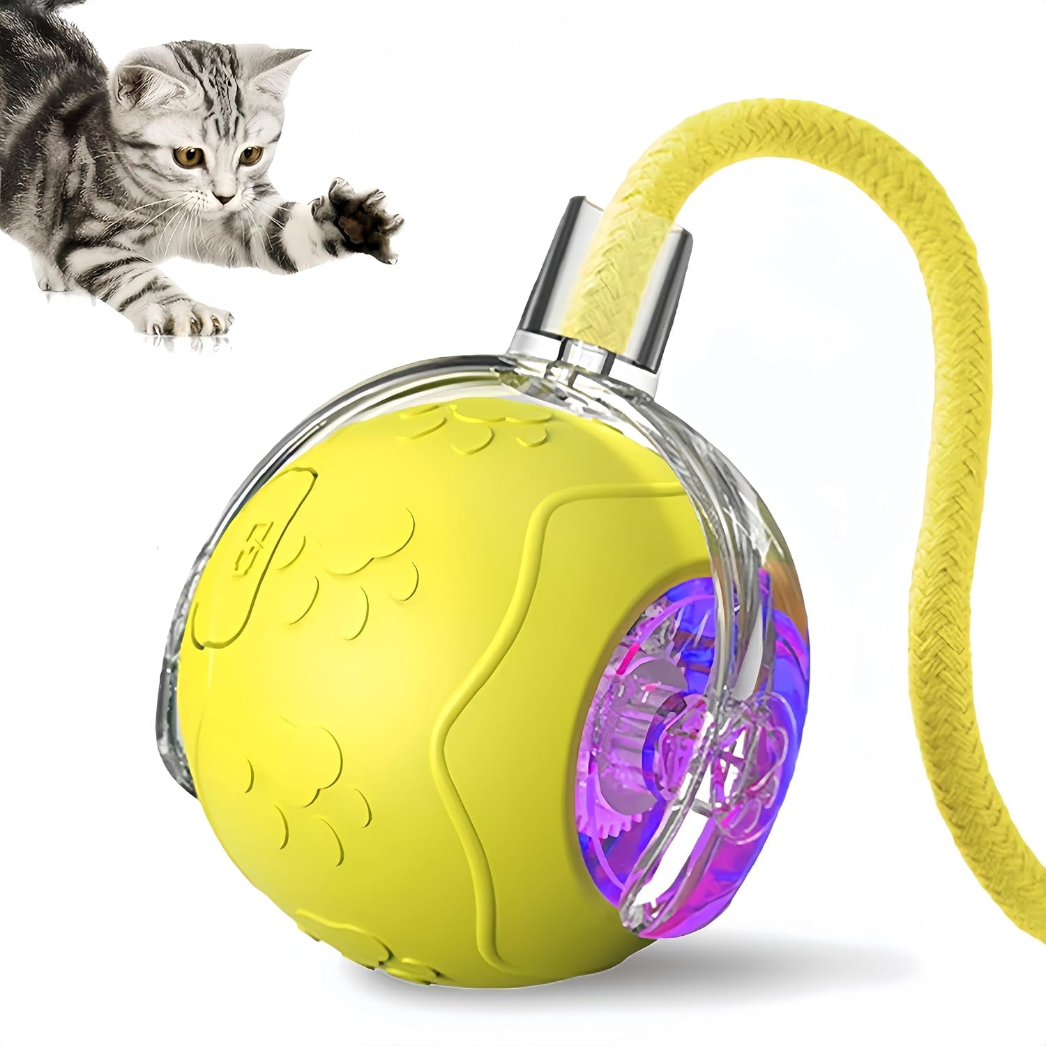 Interactive Cat Toy Ball, Self Moving, Motion Activated, Yellow, Indoor Play For Cats & Dogs