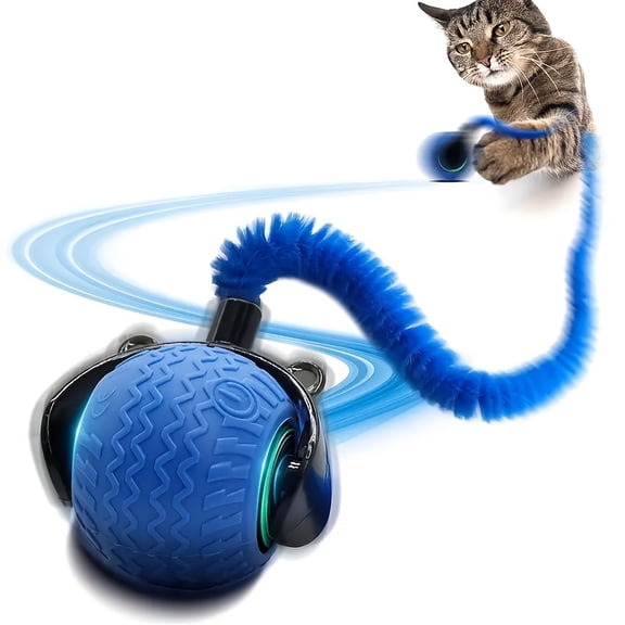 Interactive Cat Toy Ball, Smart Rolling Ball with Automatic Motion, Electric Self-Playing Cat Toy for Indoor Cats to Relieve Boredom Blue S