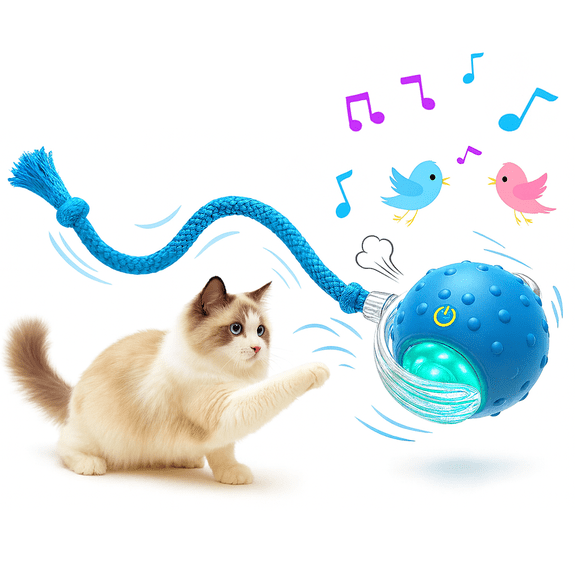 Interactive Cat Toy Ball for Indoor Cats Fast Rolling on Carpet, Motion Activated with Chirping Sounds, Smart Play Toy (Turquoise)