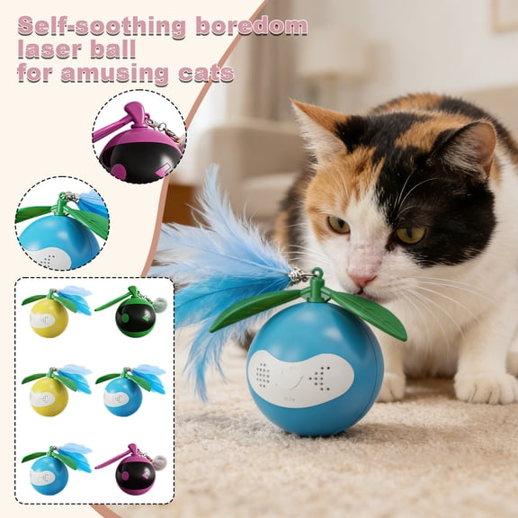 Interactive Cat Toy Ball with Feather Attachment and Rechargeable Motion Sensor for Indoor Pet Play Exercise