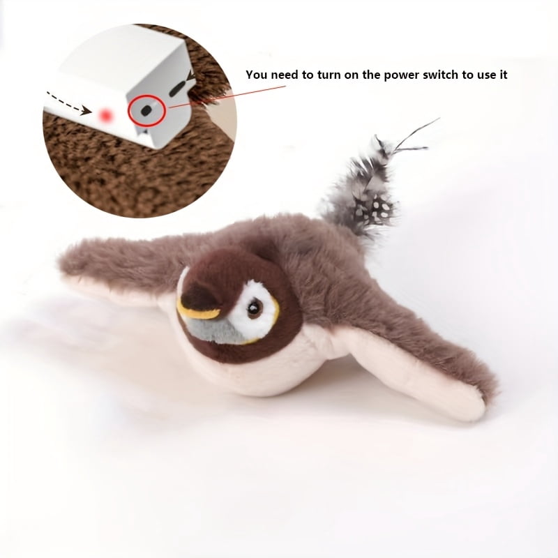 Interactive Cat Toy Bird – Realistic Sparrow Design with Feather Tail, Stimulates Hunting Instinct & Indoor Play, 6.5-inch Pet Toy for Kitten & Adult Cats