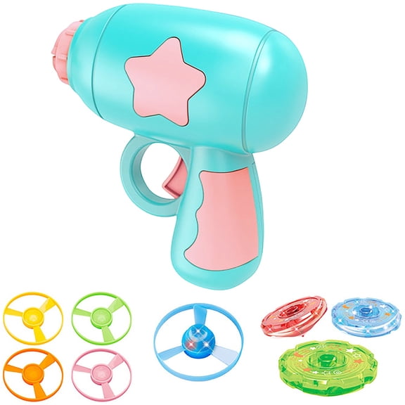 Interactive Cat Toy and Dog Toys Flying Disc Launcher, Glowing LED Spinning Propellers for Outdoor Pet Exercise, Night Play Aero-Disc Blaster Set, Blue, Pink, or Yellow, 1pc