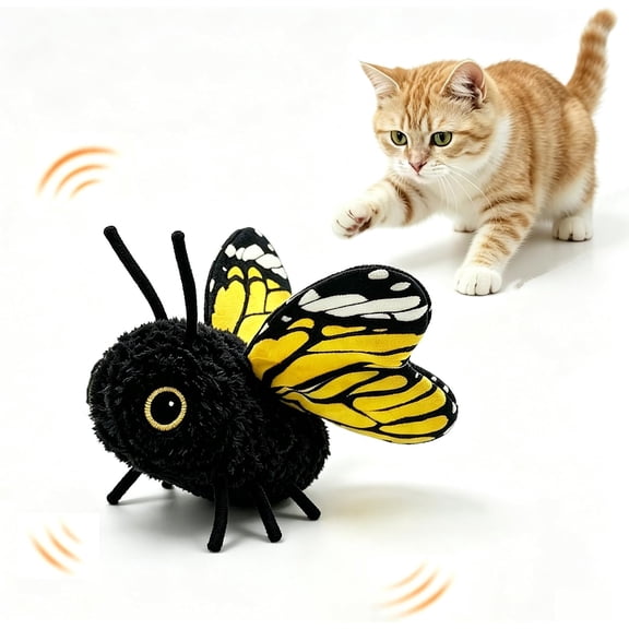 Interactive Cat Toy Fluttering Electric Bug with Vibrating Flapping Wings, Touch Activated Rechargeable Auto Motion Kitten Toy, 3 Play Modes & 4 Play Styles