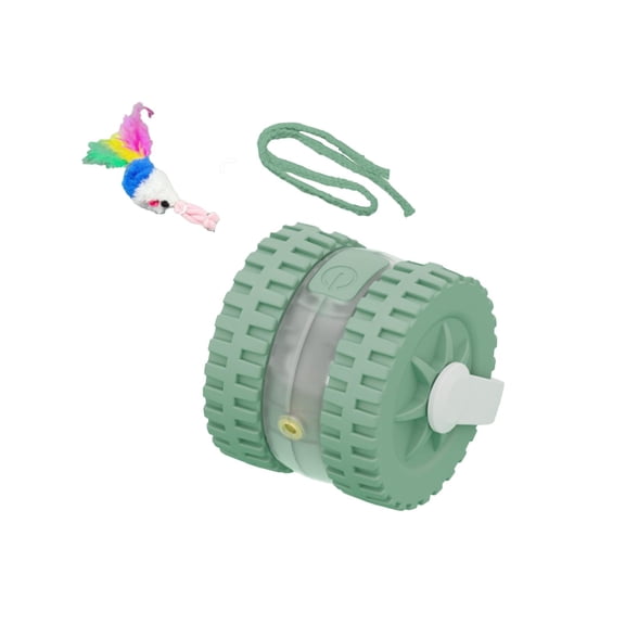 Interactive Cat Toy, Green Automatic Infrared Laser Moving Cat Toy Ball with Plush Bird Teaser Replacement Lanyard and USB Charging Cable 4 Pack Full Set, for Indoor Kittens Cats Self Play Exercise B