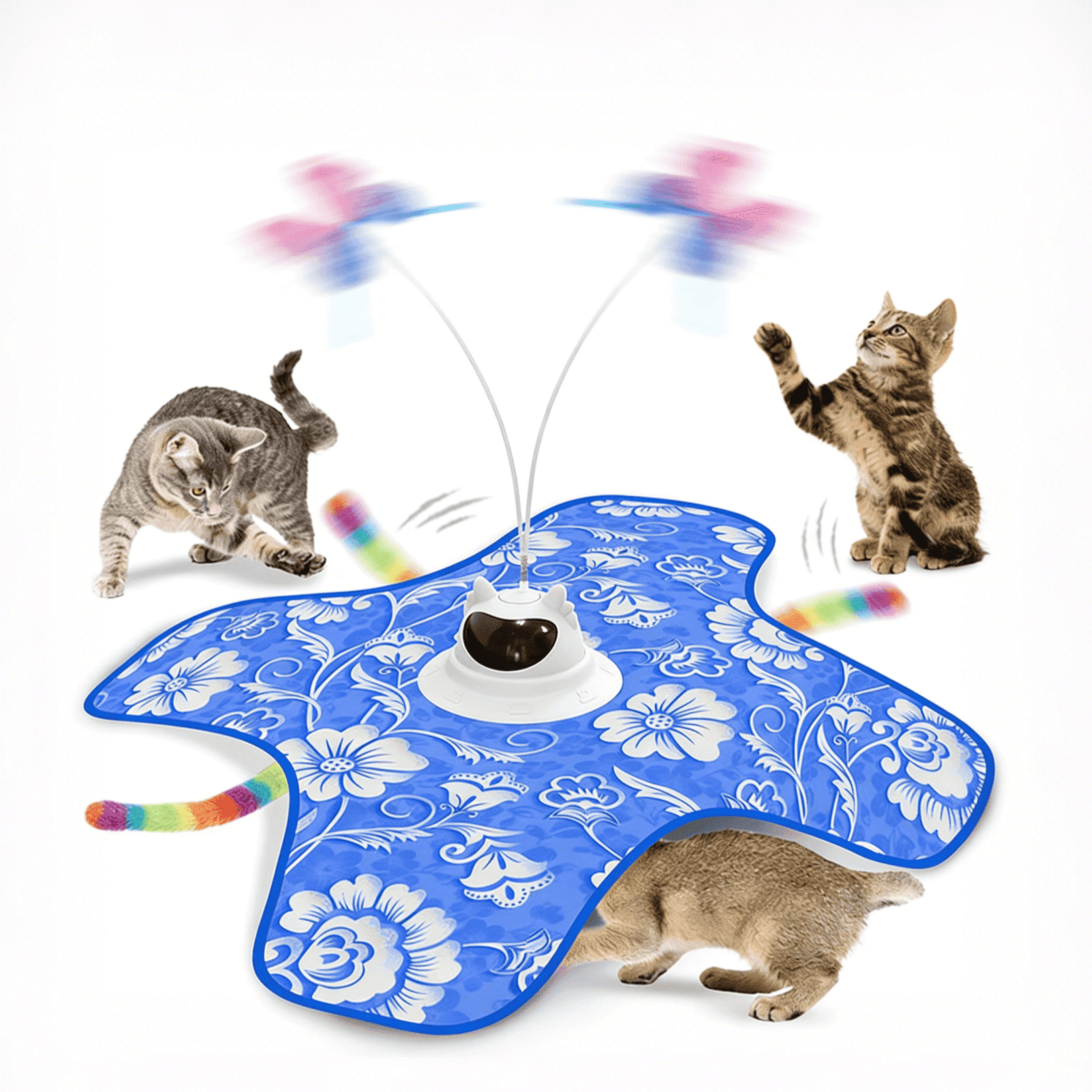 BONROB Interactive Cat Toy for Indoor Cats, Motion Activated Hide and Seek Toy with Spinning Butterfly and Plush Tail, Usb Rechargeable