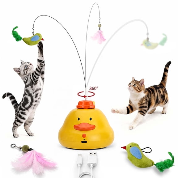 Interactive Cat Toy for Indoor Cats Upgraded 360° Automatic Spinning Fly Bird Feather Wand, Rechargeable Suction Cup Kitten Teaser with Realistic Bird Chirping, Safe Play for Bored Kittens&Adult Cats