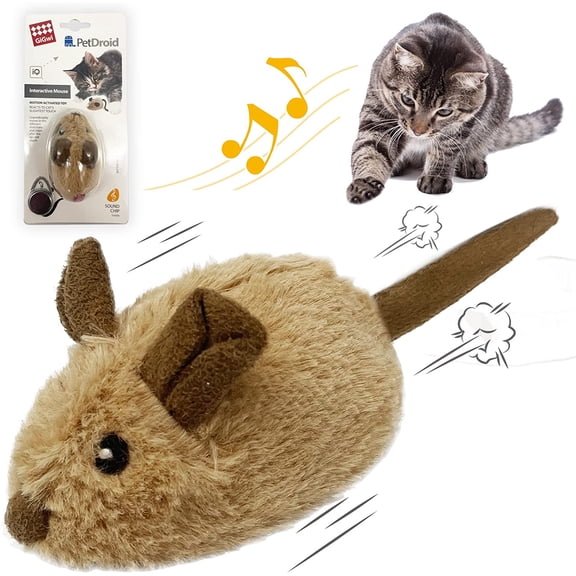 Interactive Cat Toy Mouse, Moving Automatic Cat Toys Mice Electronic with Furry Tail, Automatic Squeaky Cat Toys for Kitten Indoor/Outdoor Exercise (Brown-Ear)