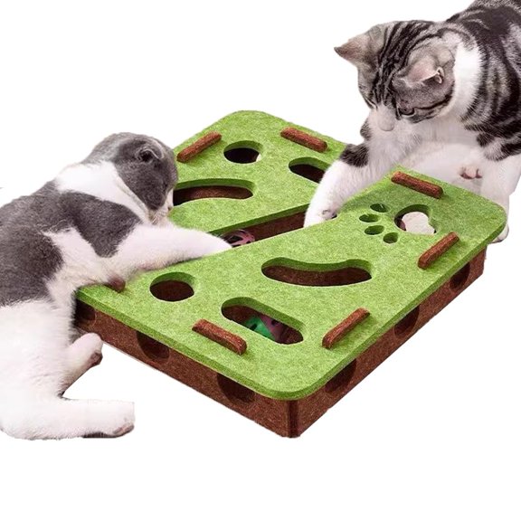 Interactive Cat Toy Puzzle Toys for Indoor Cats Felt Maze Box Kittern Toys Pet Cat Games Self Play Fun Exercise Hide Seek Moving Cat Toy for Bored Adults Cats Encourages Hunting Instincts