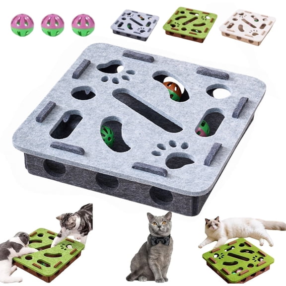 Interactive Cat Toy Puzzle Toys for Indoor Cats Felt Maze Box Kittern Toys Pet Cat Games Self Play Fun Exercise Hide Seek Moving Cat Toy for Bored Cats Encourages Hunting Instincts(Gray)