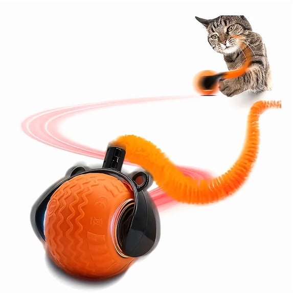Interactive Cat Toy Rolling Ball for Indoor Cats, Automatic Motion Pet Ball with Enticing Feathers, USB Rechargeable Self Playing Kitten Exercise Toys for Fun and Entertainment