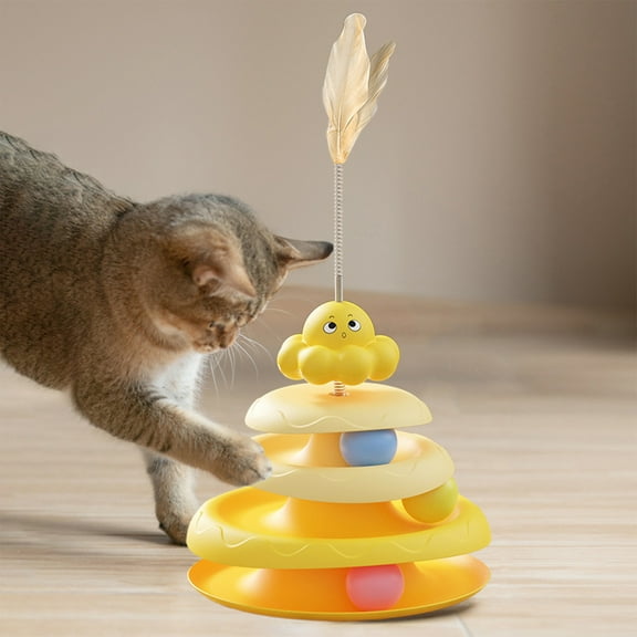 Interactive Cat Toy Turntable Track Play Set with Rolling Balls, Three-Layer Rotating Spinner, Plastic Activity Center for Exercise and Boredom comfort, Multi-Cat Use