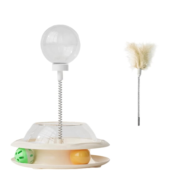 Interactive Cat Toy Turntable with Food Dispensing Ball and Spring Feather, Motion Exercise Pet Toy for Boredom Relief, Indoor Cat Activity Center