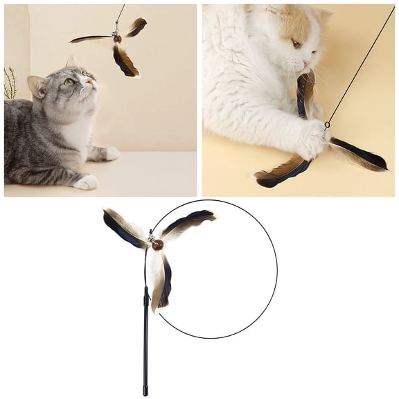 Interactive Cat Toy Wand with Long Rod Replaceable Tips Feather Teaser for Indoor Outdoor Play Exercise