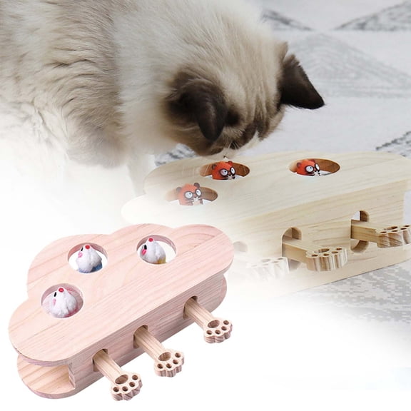 Interactive Cat Toy Wooden Cat Box Whack a Toy for Indoor Play Boredom Relief and Reaction Training