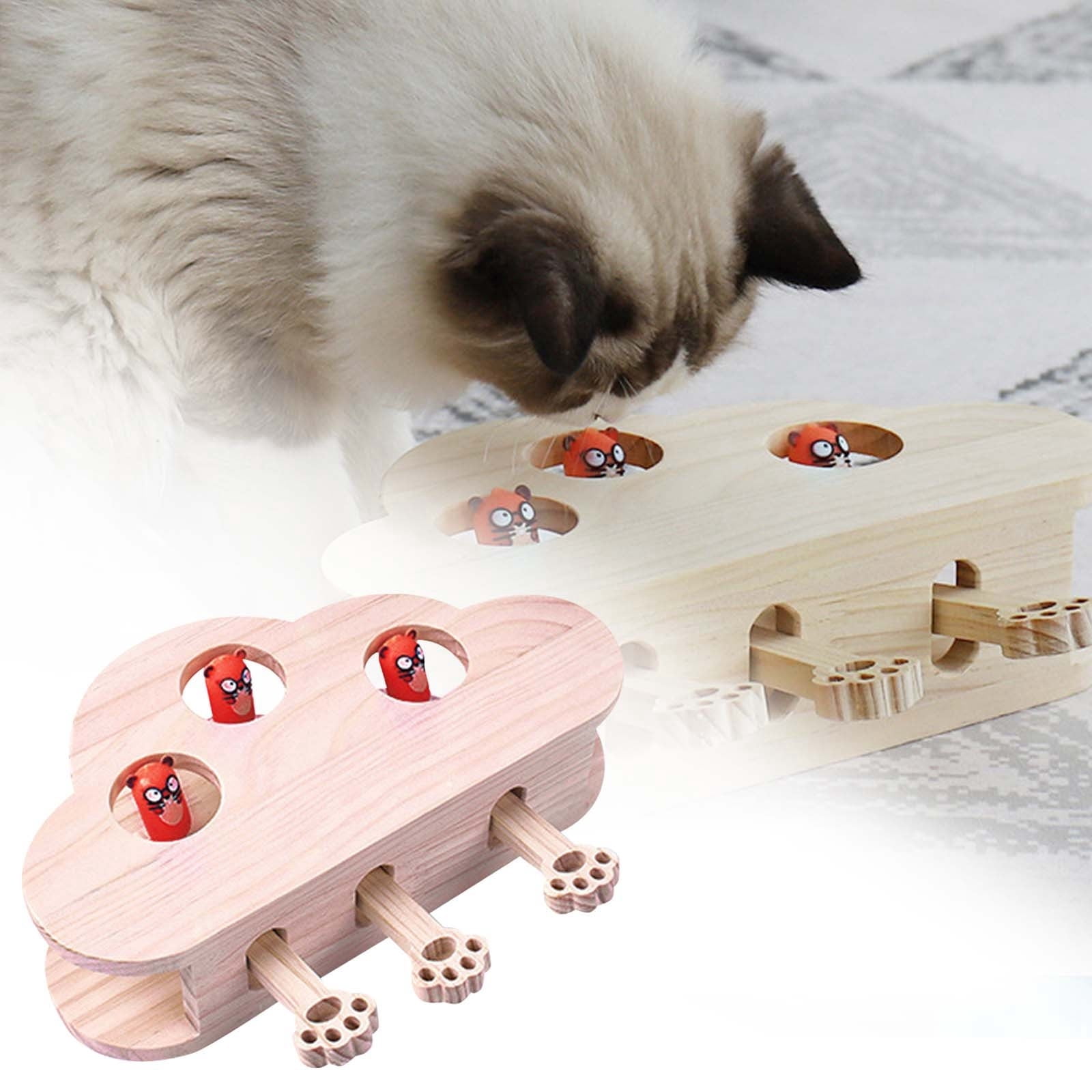 Interactive Cat Toy Wooden Cat Box Whack a Toy for Indoor Play Boredom Relief and Reaction Training