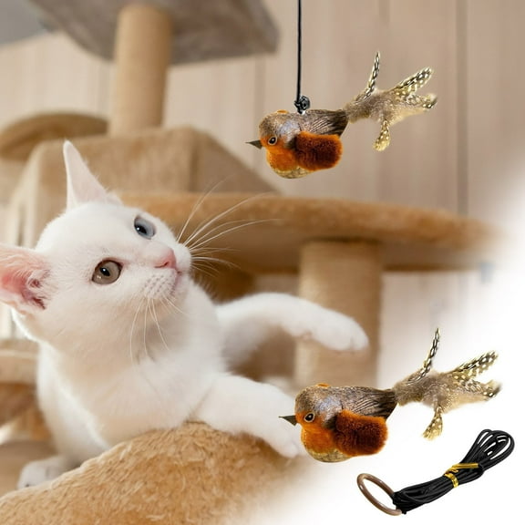 Interactive Cat Toy with Chirping Sound and Flapping Feathers, Kitten Teaser Wand for Playful Cats, Biting and Chasing Fun, Includes Catnip