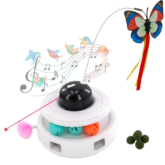Interactive Cat Toy with Laser, Catnip Balls, Bird chirps & Feather Wand for Indoor Cats
