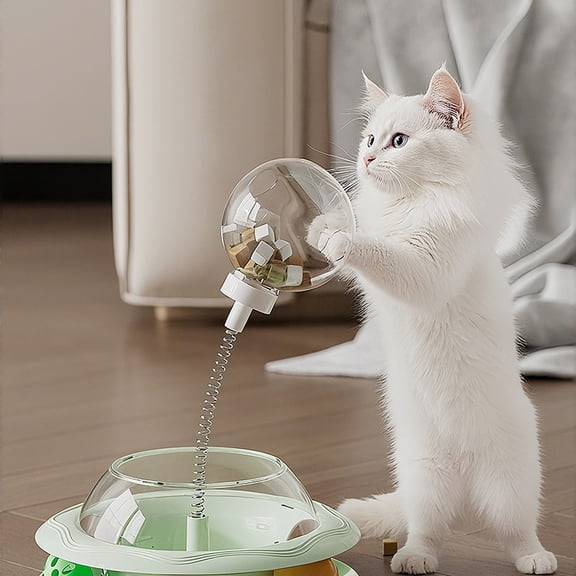 Interactive Cat Toy with Spring Track Ball and Treat Dispenser Durable Plastic Construction for Indoor Use