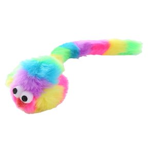 Interactive Cat Toy with Squeaker, Multicolor Stripes, Soft Plush, Durable for Medium Cats, Crinkle Sound and Feathers