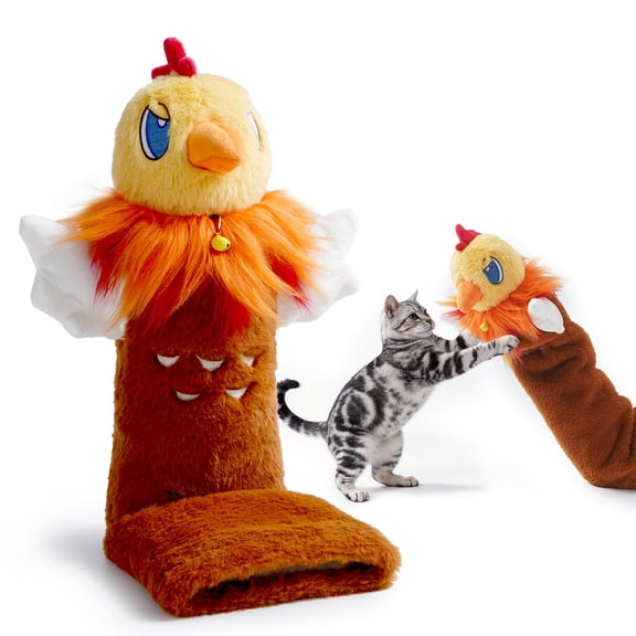 Interactive Cat Toys, 22" Catnip Kicker Cat Toy, Large Plush Wrestling Hand Puppet with Treat Pocket & 5 Catnip Refills, Durable 3-Layer Scratch-Resistant for Rough Play - Chicken