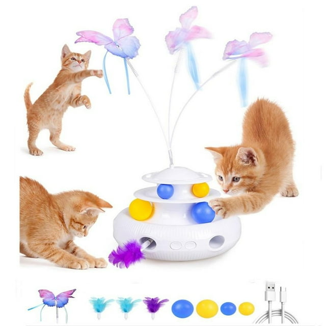 Interactive Cat Toys, 3 in 1 Electric Kitten Toys, Butterfly Cat Toy, 6 Holes Mice WhackAMole