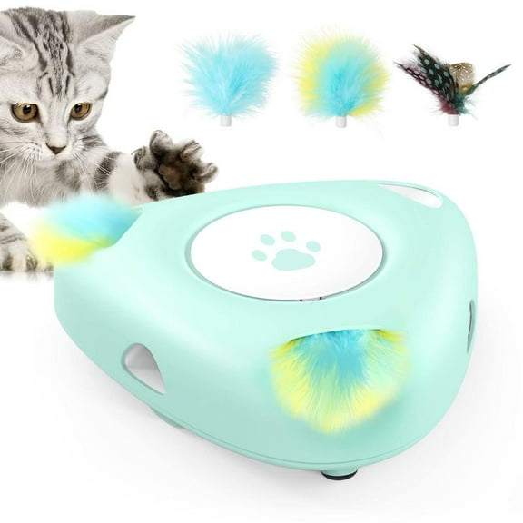 Interactive Cat Toys, Automatic Cat Exercise Teaser Toy with 3 Replacement Rotating Feathers, Automatic Electronic Rotating Teaser Kitten Toy for Indoor Cats, Kitty, Pet - Lake Blue