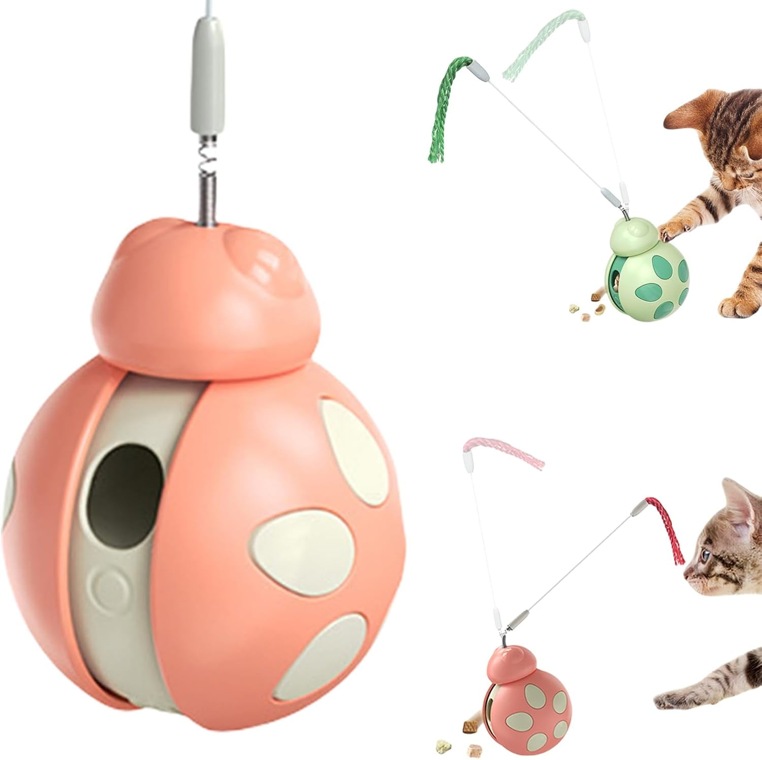 Interactive Cat Toys, Beetle Not Tumbler Design with Teasing Stick, Indoor Cat Toys, Snack Dispenser for Kittens Exercise and Boredom Relief, Feeding Pet Supplies