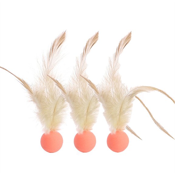 Interactive Cat Toys with Bouncy Balls and Feathers for Indoor Play, High-Bounce Rubber Exercise Balls for Active Cats to Chase, Pounce, and Jump(Orange),Ccwuwei