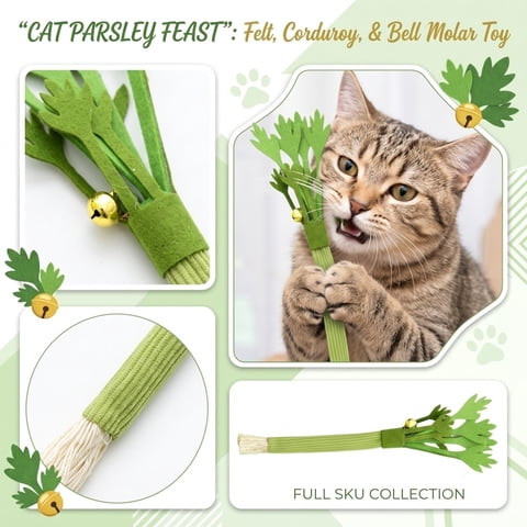 Interactive Cat Toys Cat Chew Sticks Green Felt Fabric Corduroy Cat Chew Toys for Indoor Cats Cat Grass Oral Stick for Oral Support 1 Pack