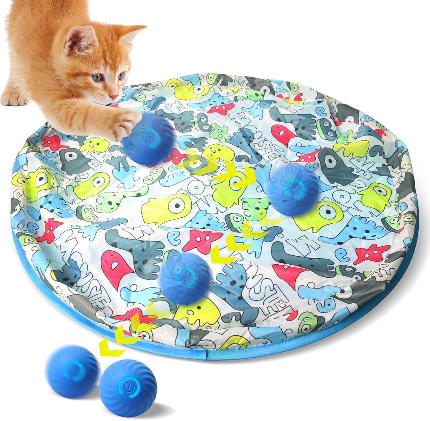 Interactive Cat Toys, Cat Toys Ball Fast Rolling in Pouch, Automatic Motion Activated Moving Ball Hide and Seek Game for Indoor Exercise Kicker